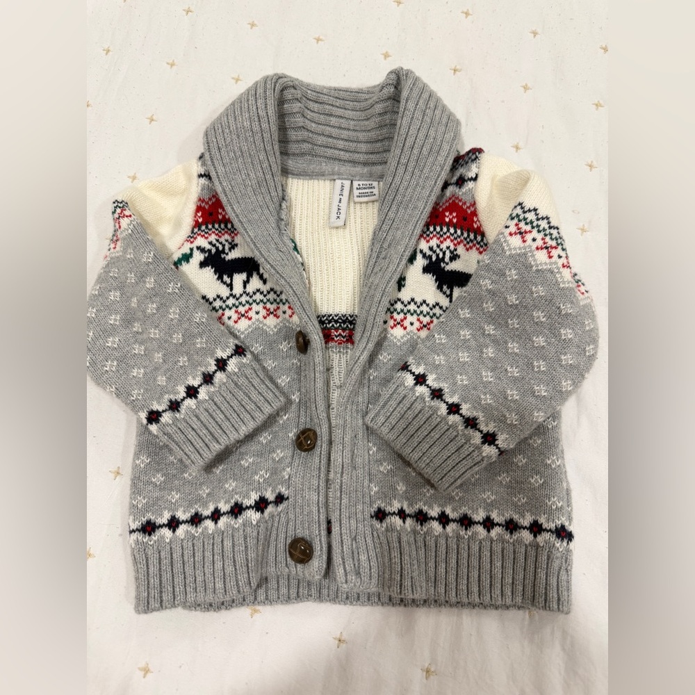Janie & Jack Reindeer Fair Isle Cardigan sweater (size 6-12 months)